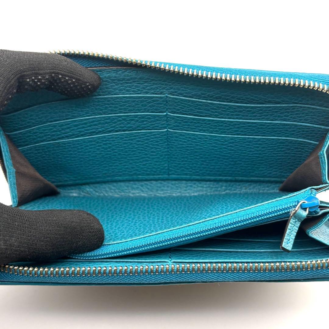 グッチ 長財布 GG キャンバス ターコイズ ブルー ラウンドファスナー