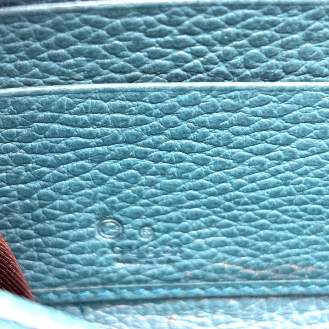 グッチ 長財布 GG キャンバス ターコイズ ブルー ラウンドファスナー