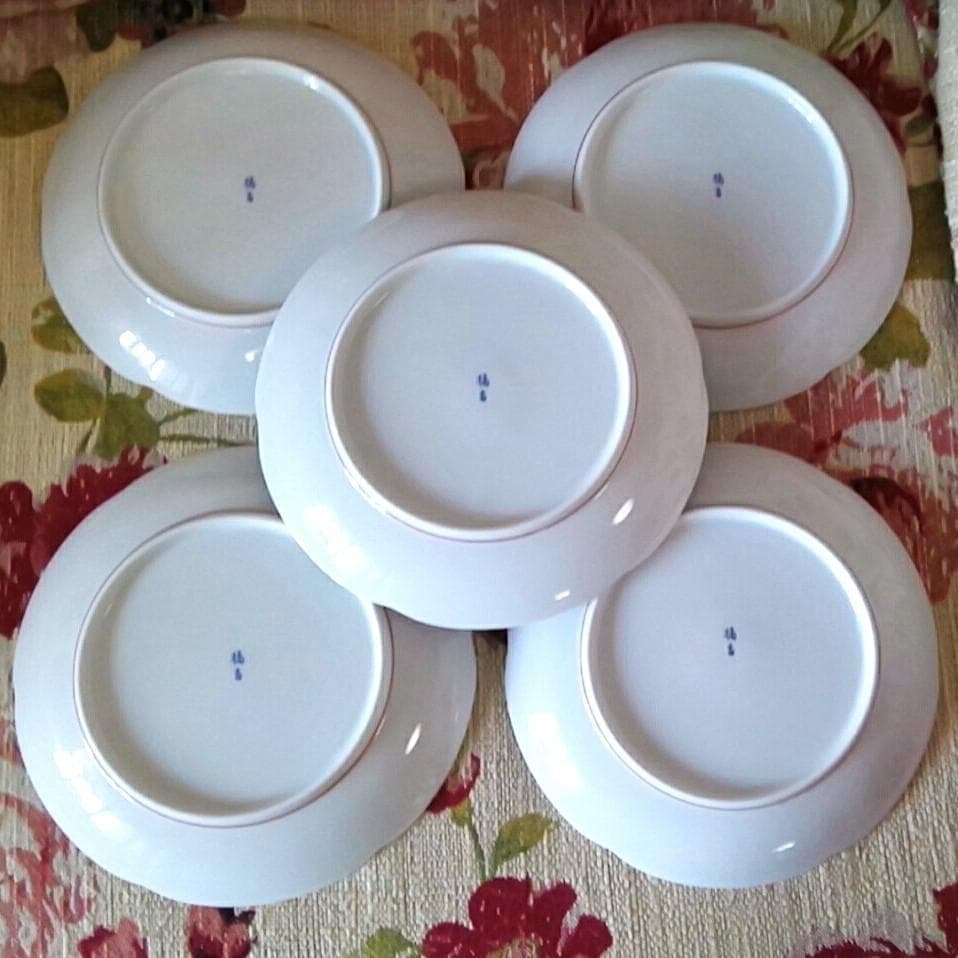 新品木箱入5点 たち吉 赤絵金彩花鳥輪花皿 鳳凰