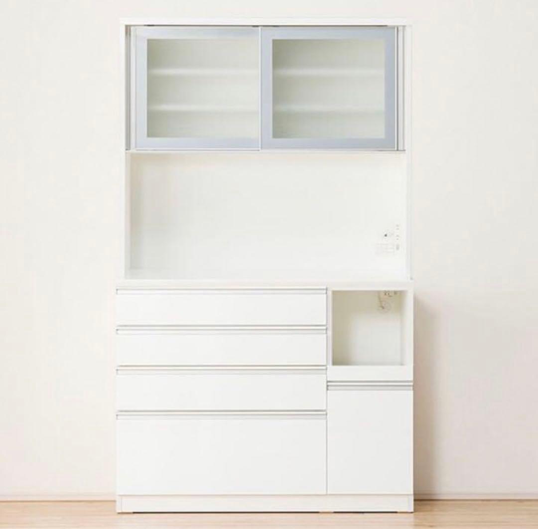 ホワイト木製食器棚 ガラス扉付き