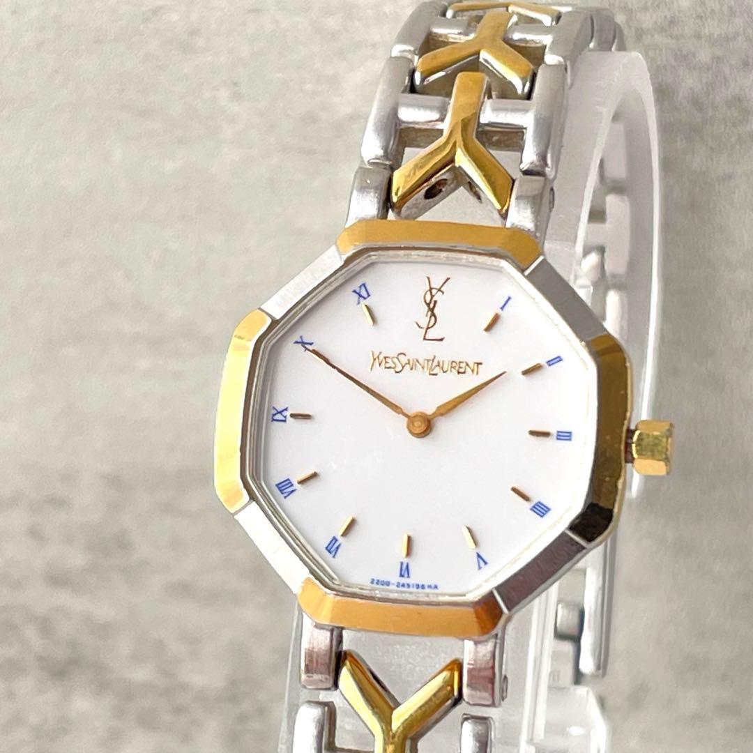 稼動品　美品　YSL イヴサンローラン　青文字　ゴールドバー　オクタゴン　腕時計