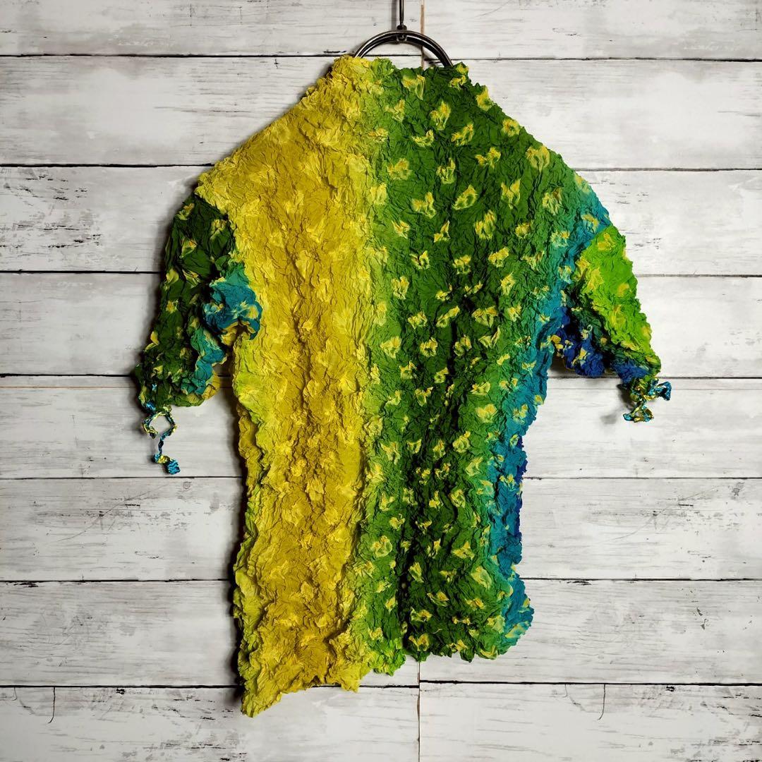 イッセイミヤケ シワ加工カットソー 半袖 ポップコーン シフォン グラデーション