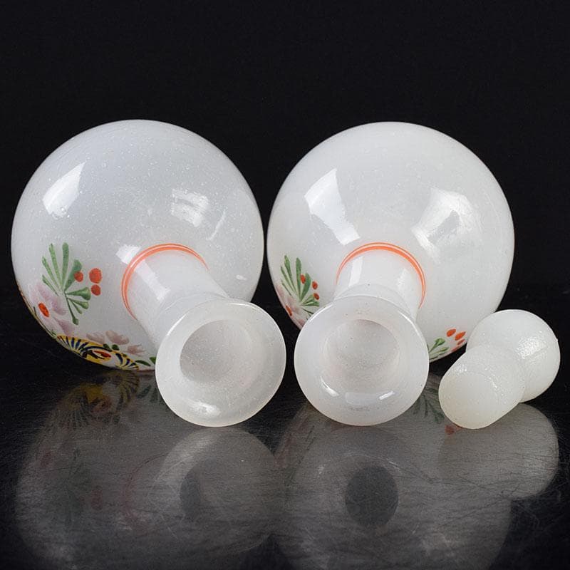 ガラス工芸　鶴亀図　雛徳利　一對　時代箱　縁起物　V　R8928