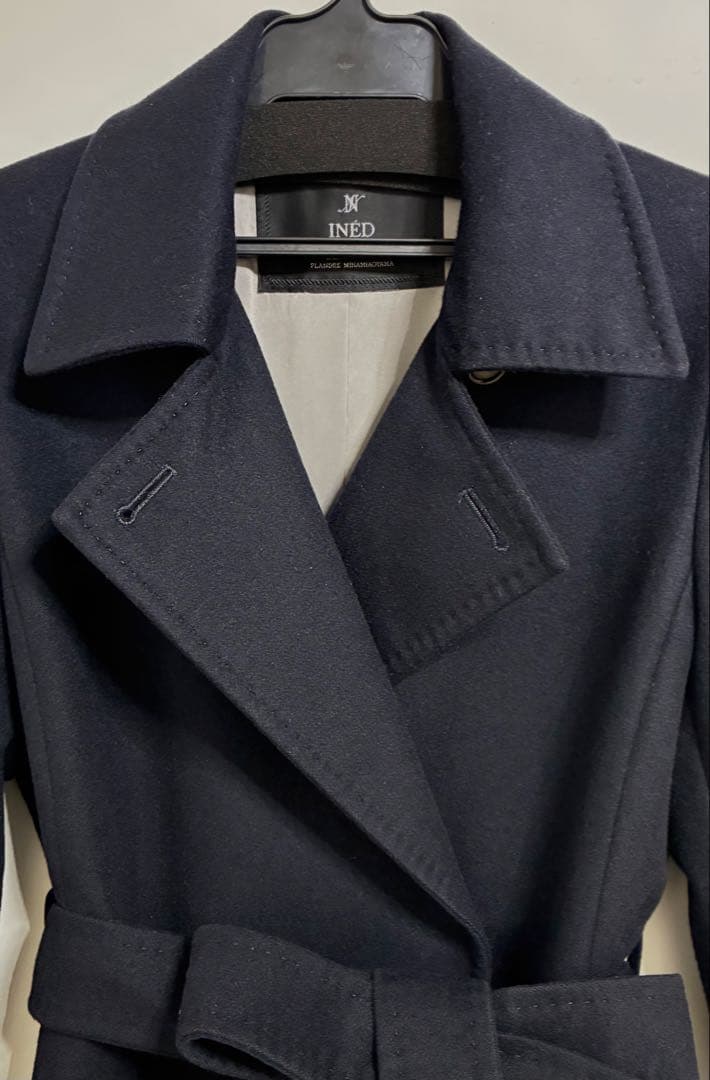 イネドINED 9号ネイビー濃紺カシミヤ100%ラップコート冠婚葬祭フォーマル