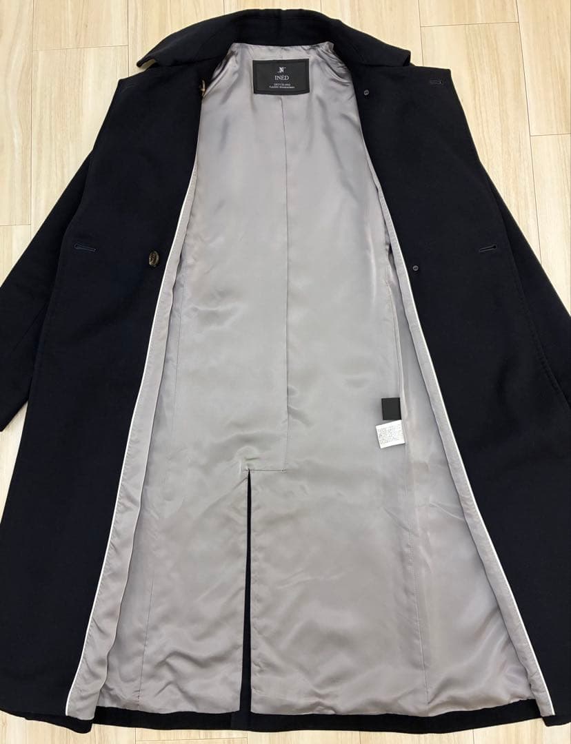 イネドINED 9号ネイビー濃紺カシミヤ100%ラップコート冠婚葬祭フォーマル
