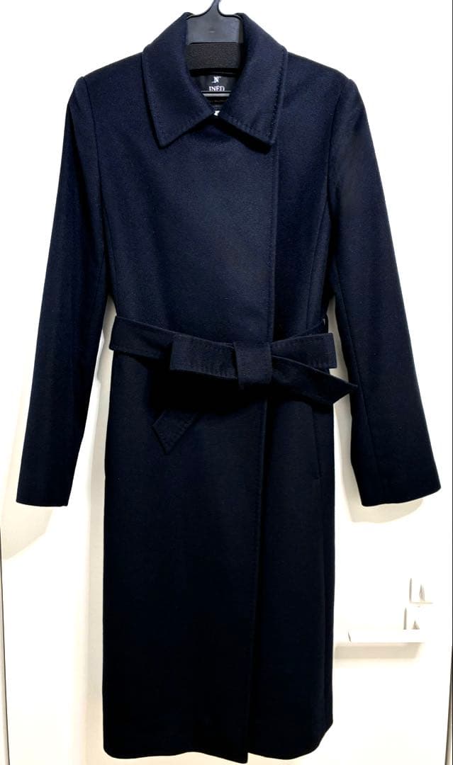 イネドINED 9号ネイビー濃紺カシミヤ100%ラップコート冠婚葬祭フォーマル