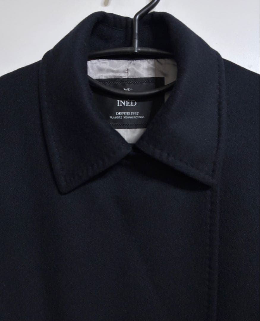 イネドINED 9号ネイビー濃紺カシミヤ100%ラップコート冠婚葬祭フォーマル