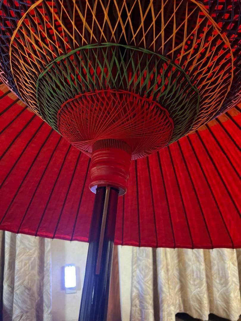 茶道具　野点傘　赤　袋と箱付き