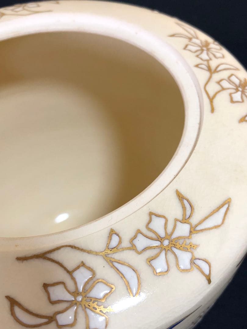 《R》茶道具 金彩色絵 花鳥 仁清写 水指 善峰造 共箱　251218か1