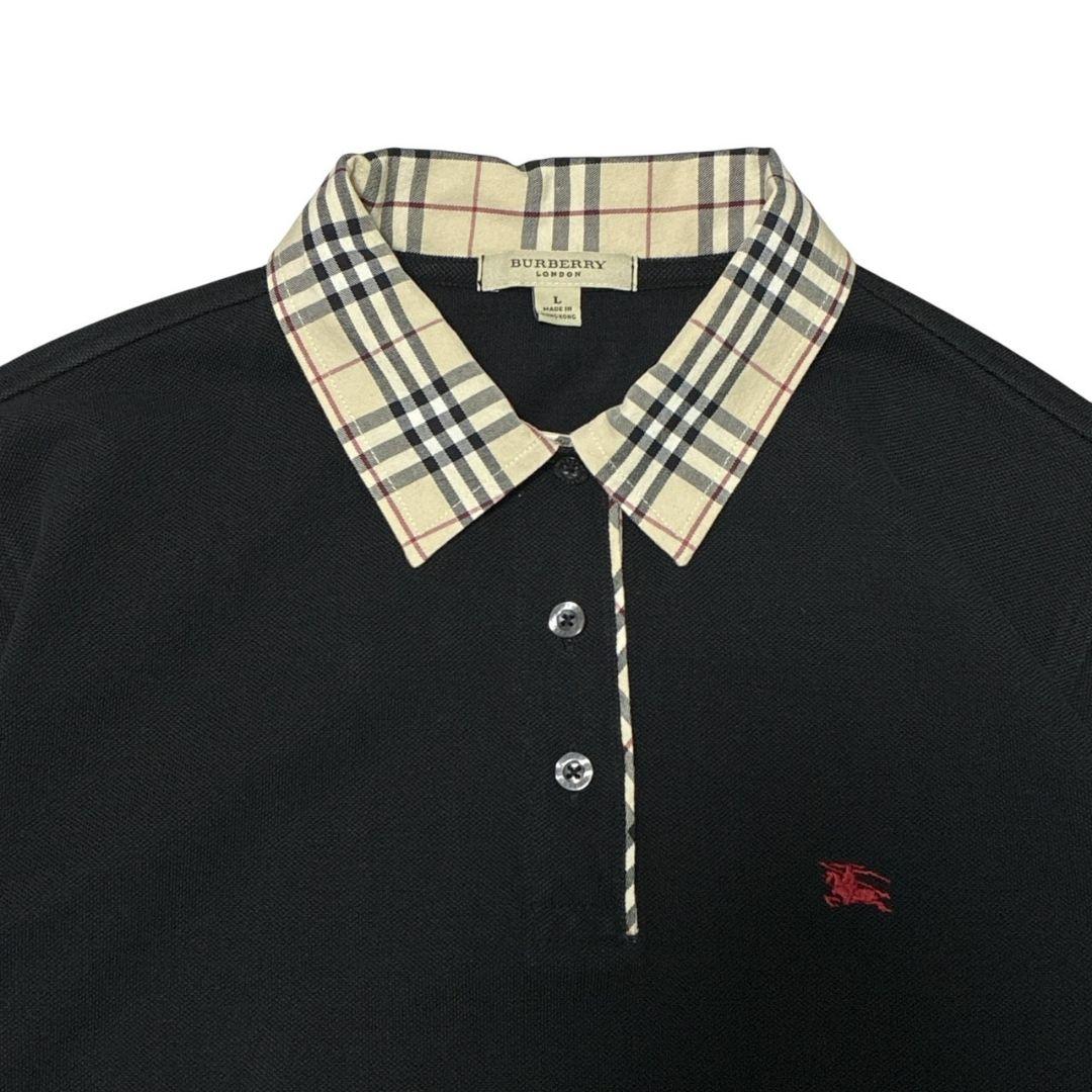 【美品】バーバリーロンドン ポロシャツ 半袖 ノヴァチェック 刺繍ロゴ 黒 L