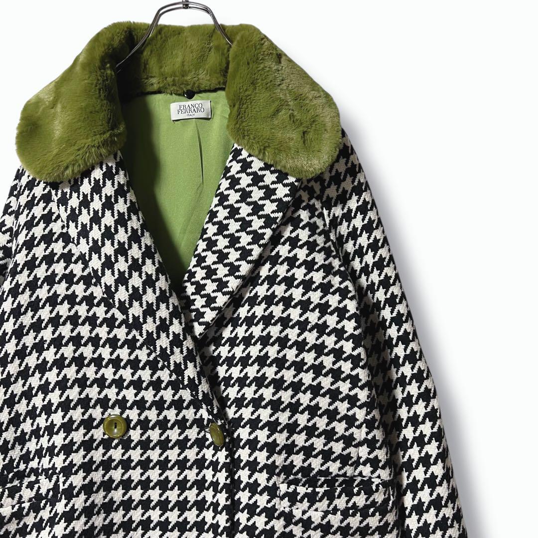 美品❤️イタリア製❤️FRANCO FERRARO チェスターコート ファー 千鳥柄