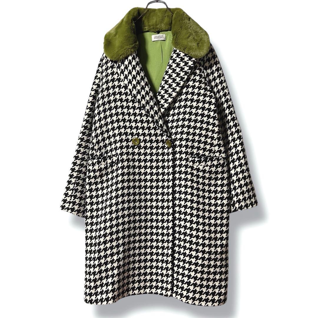 美品❤️イタリア製❤️FRANCO FERRARO チェスターコート ファー 千鳥柄