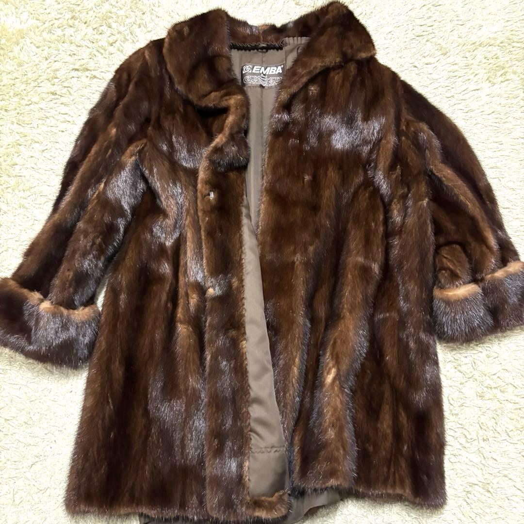 最高級　エンバ　リアルミンクファーコート　ブラウン　本毛皮