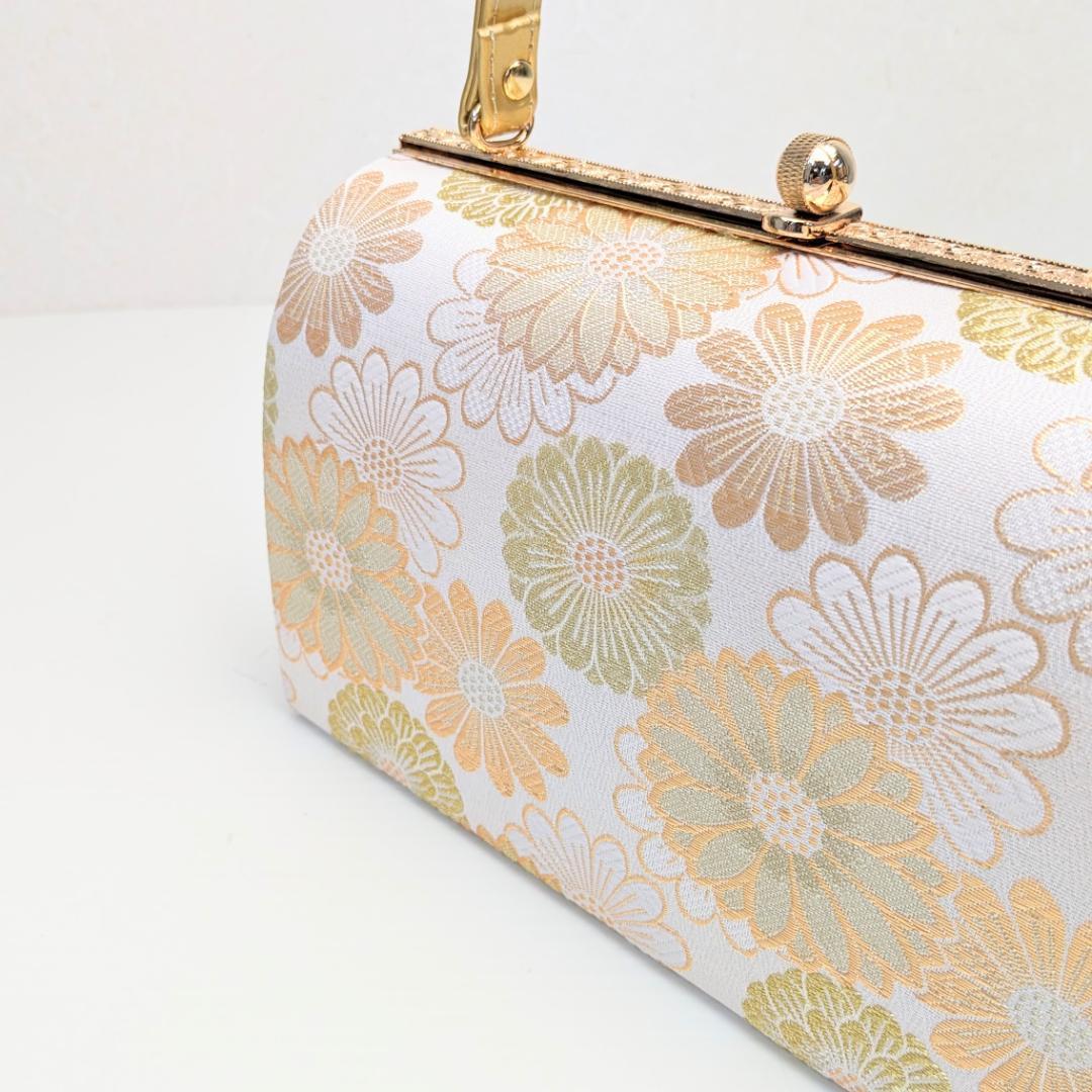 和装 草履バッグセット 白 金 ゴールド 帯地 菊花 古典 フリーサイズ u87