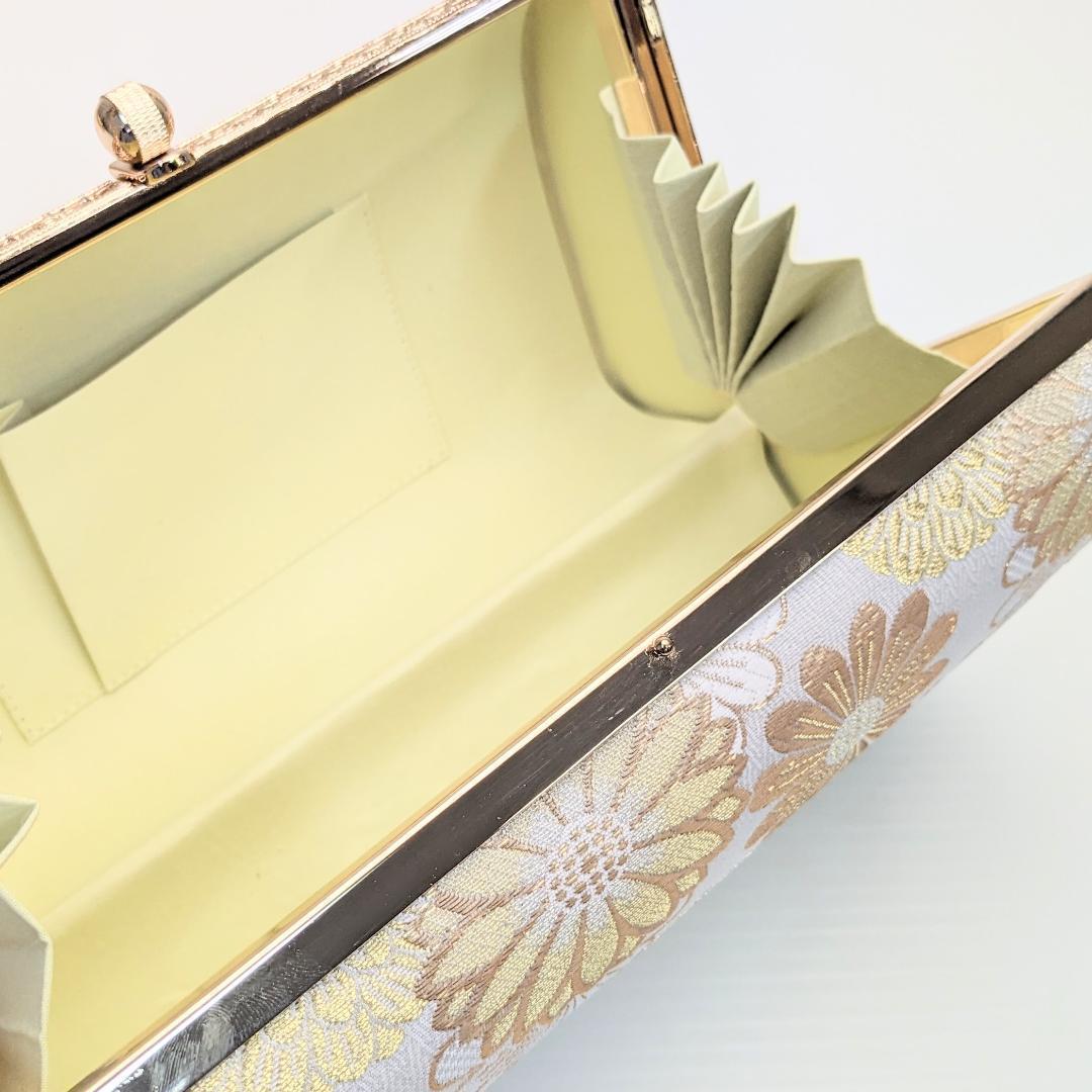 和装 草履バッグセット 白 金 ゴールド 帯地 菊花 古典 フリーサイズ u87