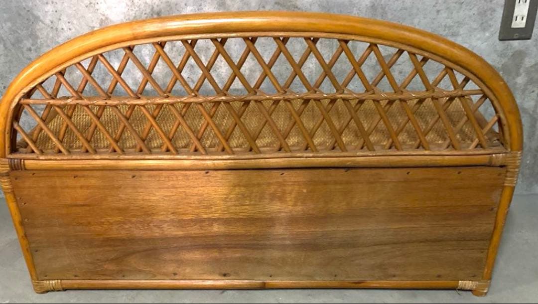 N2948 ラタン製　背もたれ付き　収納ベンチ