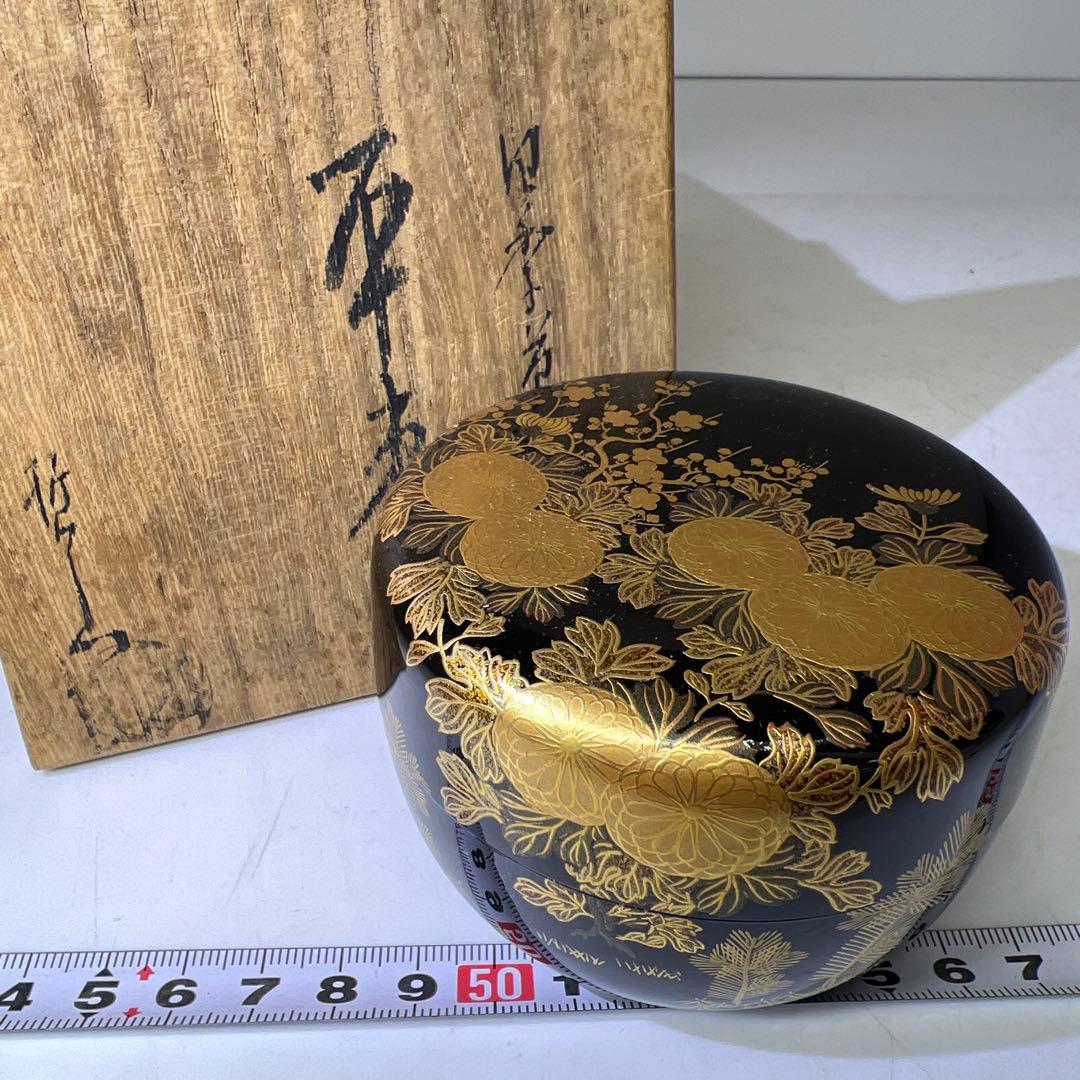 ☆茶3 哲山　四季草花　平棗　共箱　口径8cm 東K8-0125②