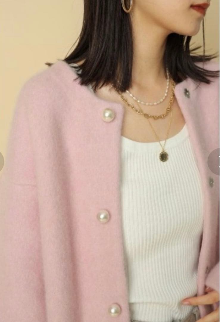 Rirandture パール釦コクーンニットジャケット ピンク　S ウール