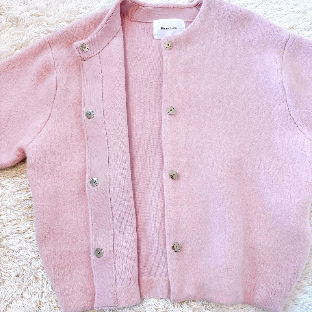 Rirandture パール釦コクーンニットジャケット ピンク　S ウール