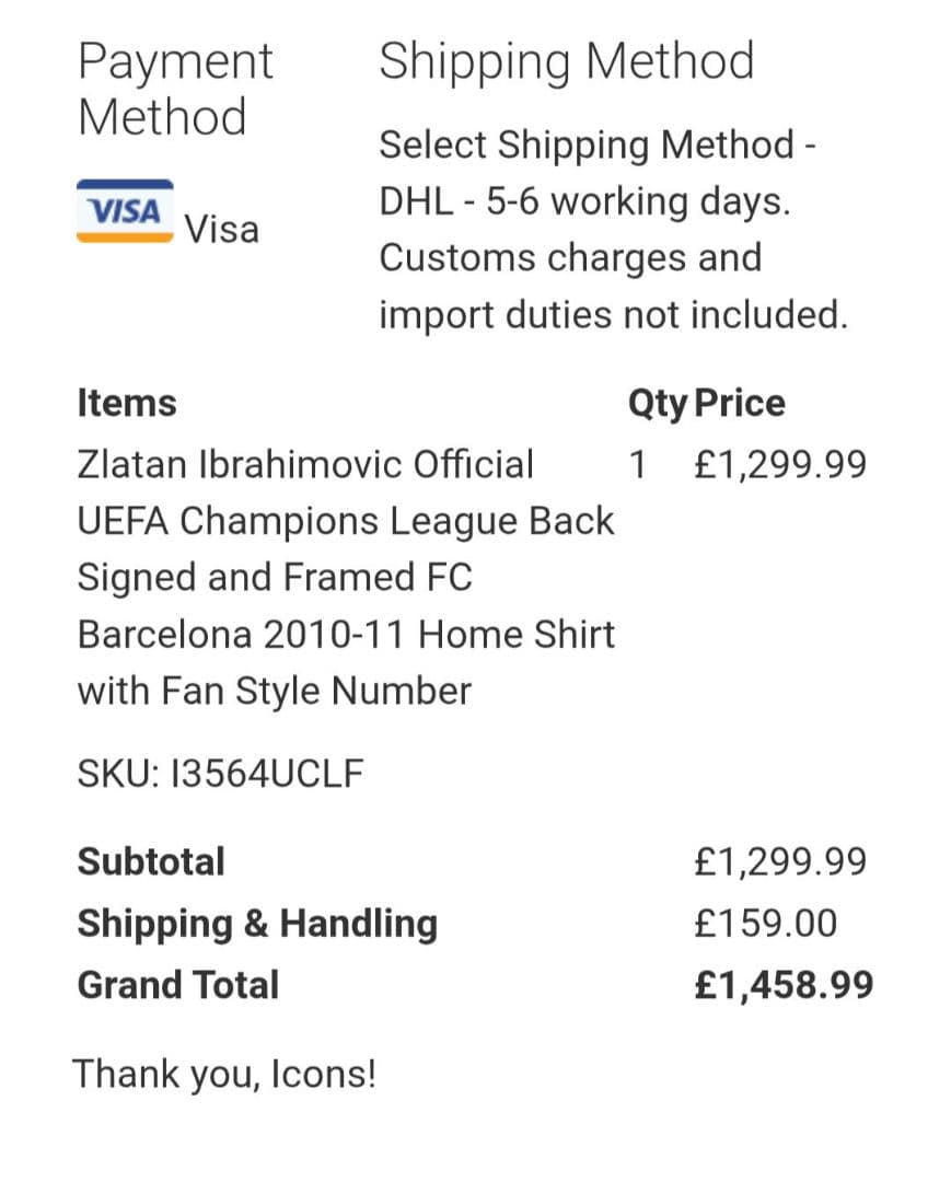 ズラタンイブラヒモビッチ　バルセロナ09/10 ICONSサインユニフォーム