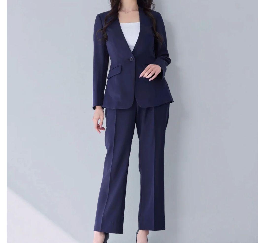 overE U65 ノーカラーハイストレッチジョーゼットジャケット パンツセット