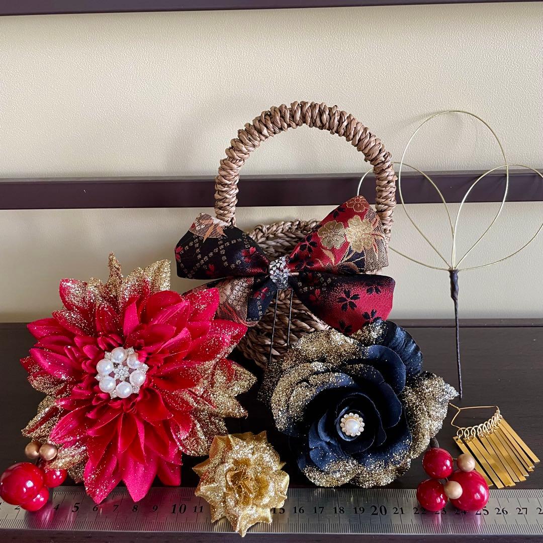 赤黒金　和装髪飾り　成人式髪飾り　振袖髪飾り　卒業式髪飾り　袴髪飾り　卒業式髪飾