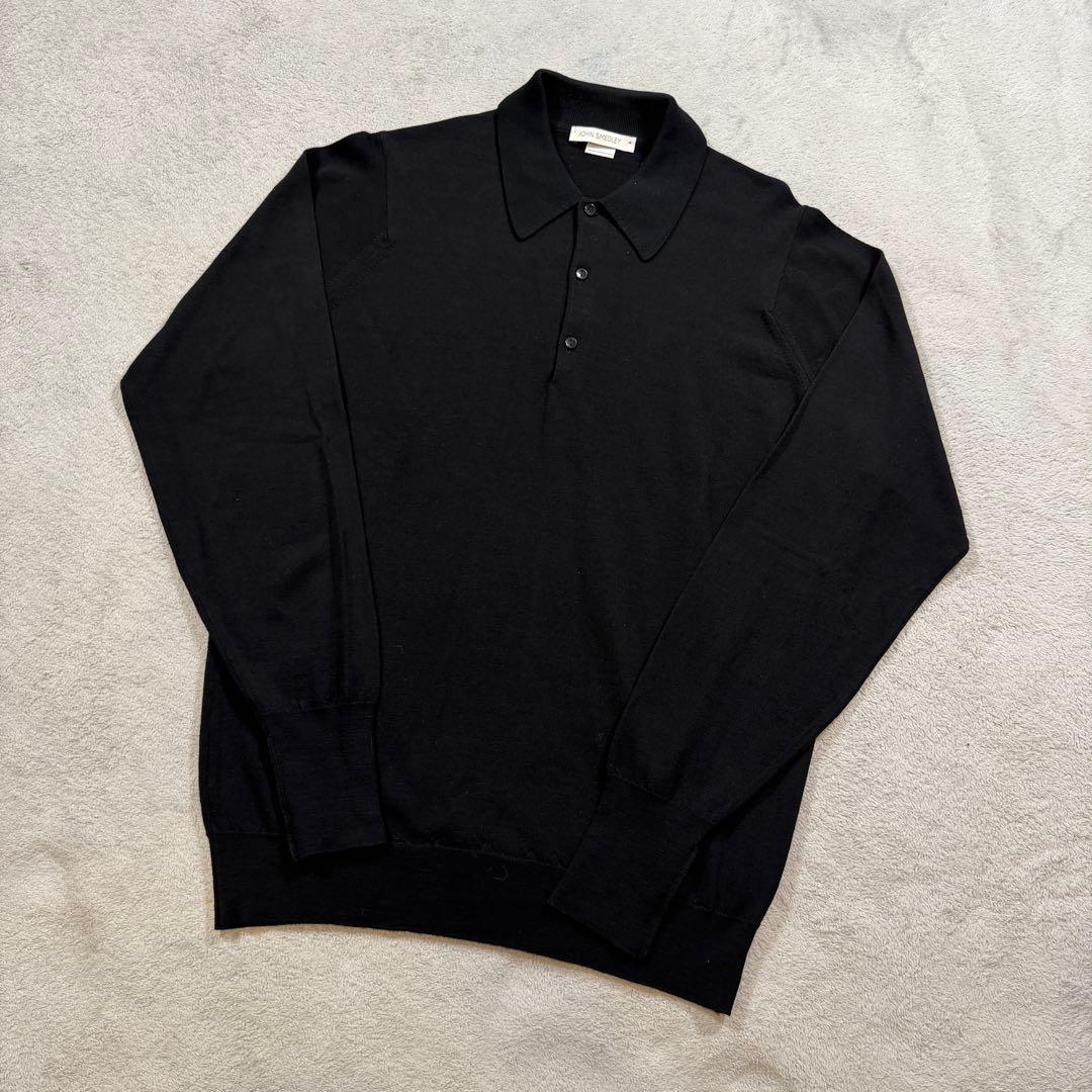 ジョンスメドレー　ウール　ニット　ポロシャツ　黒　Mサイズ