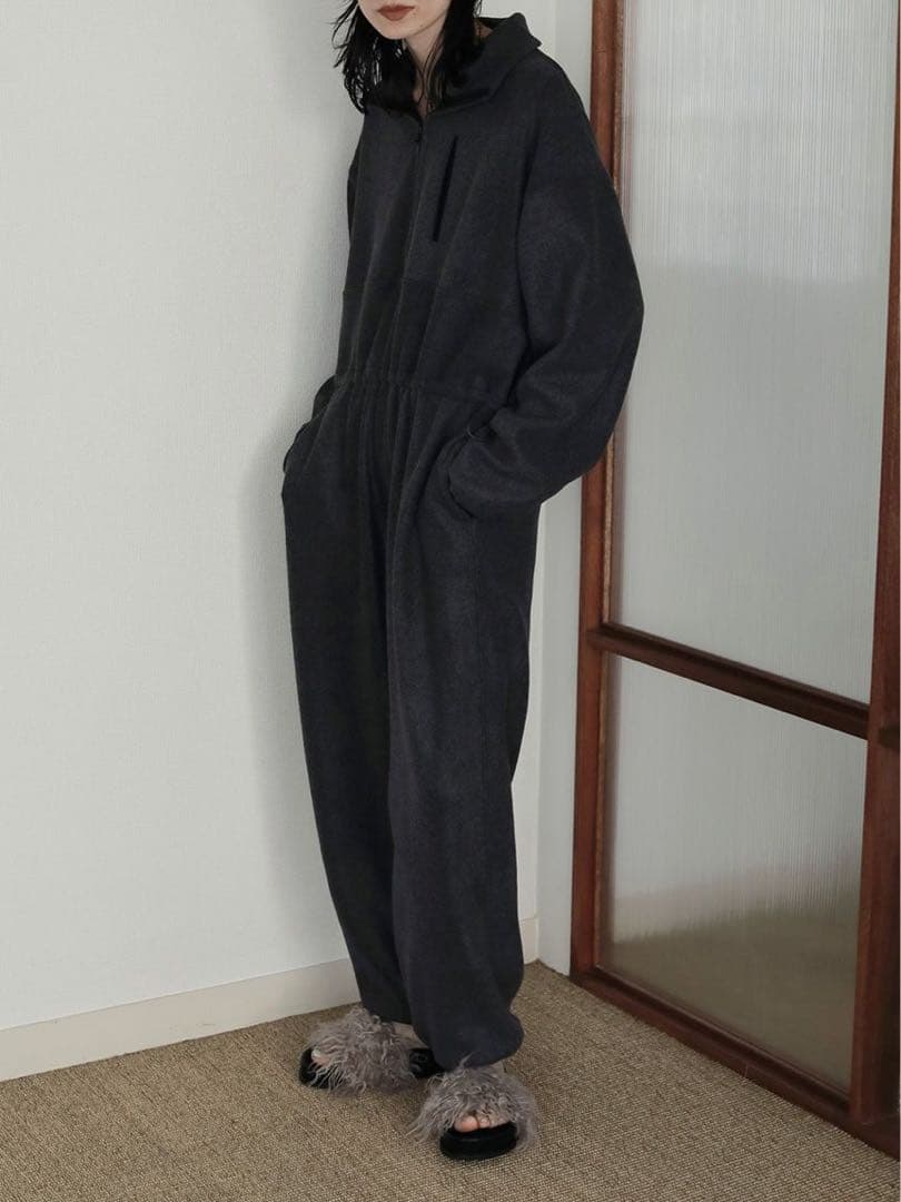 anuke フリースハーフジップ　オールインワン