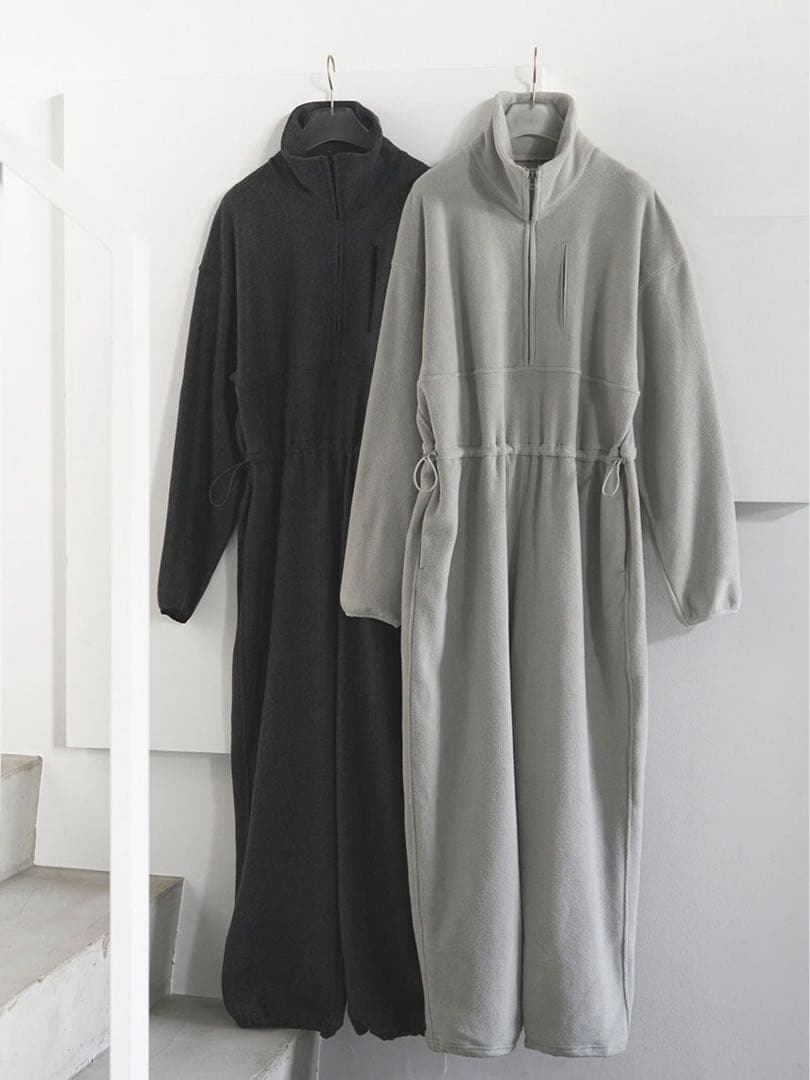 anuke フリースハーフジップ　オールインワン