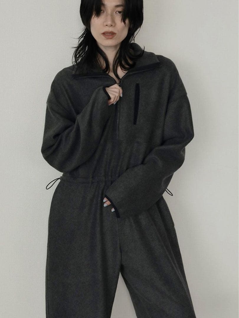 anuke フリースハーフジップ　オールインワン