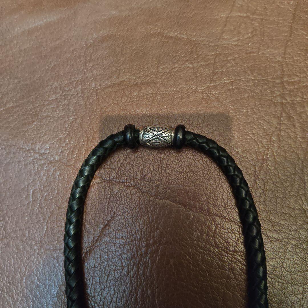 ブラック編み込みレザーウォレットチェーン　ビッグツイン