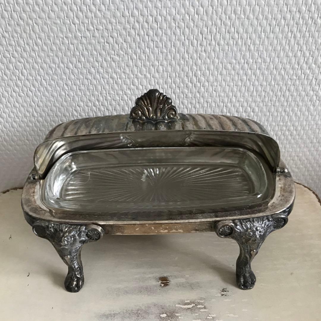 F.B. Rogers ライオン　バターディッシュ　シルバープレート　銀　獅子