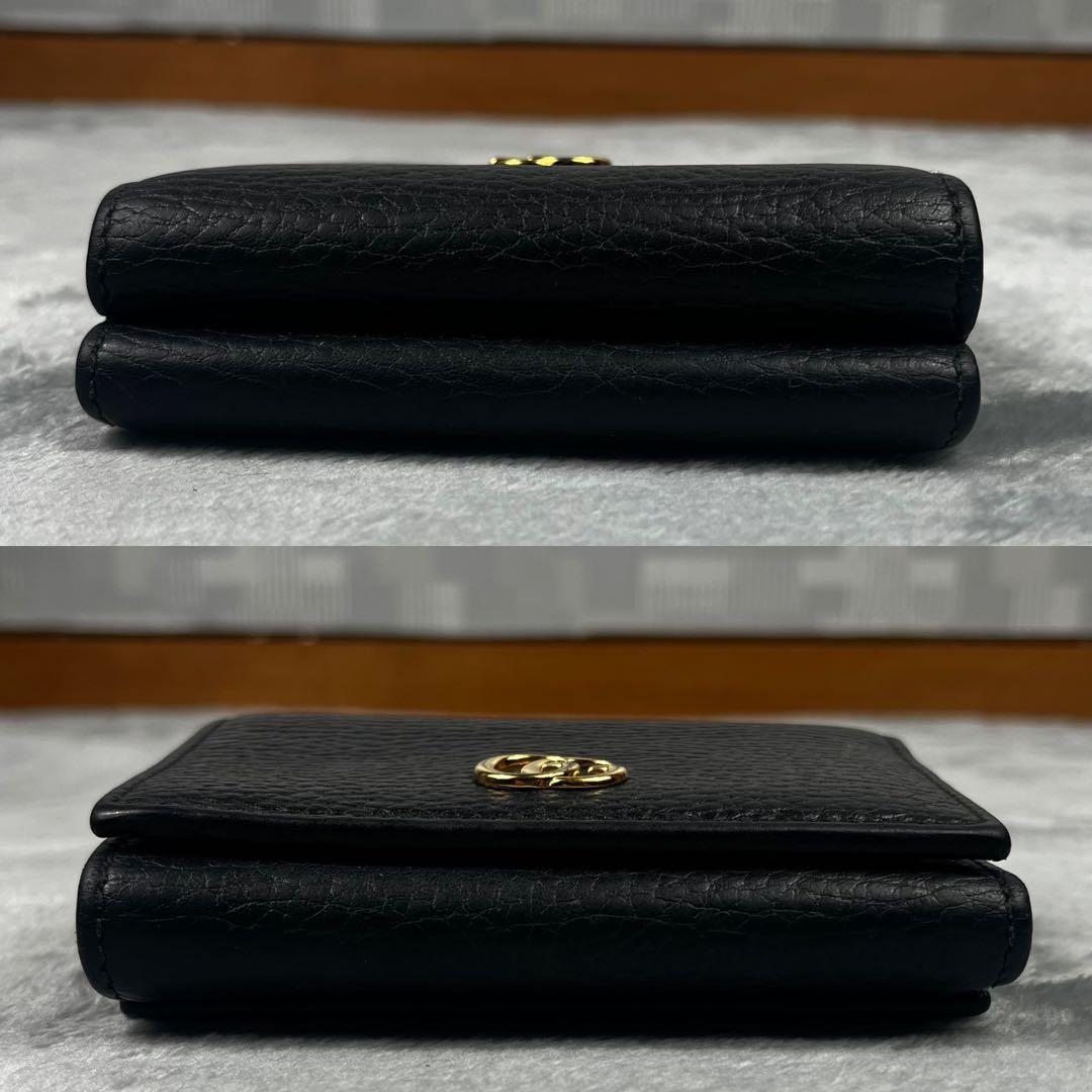 Gucci グッチ 3つ折り財布 GG マーモント レザー 黒 ブラック