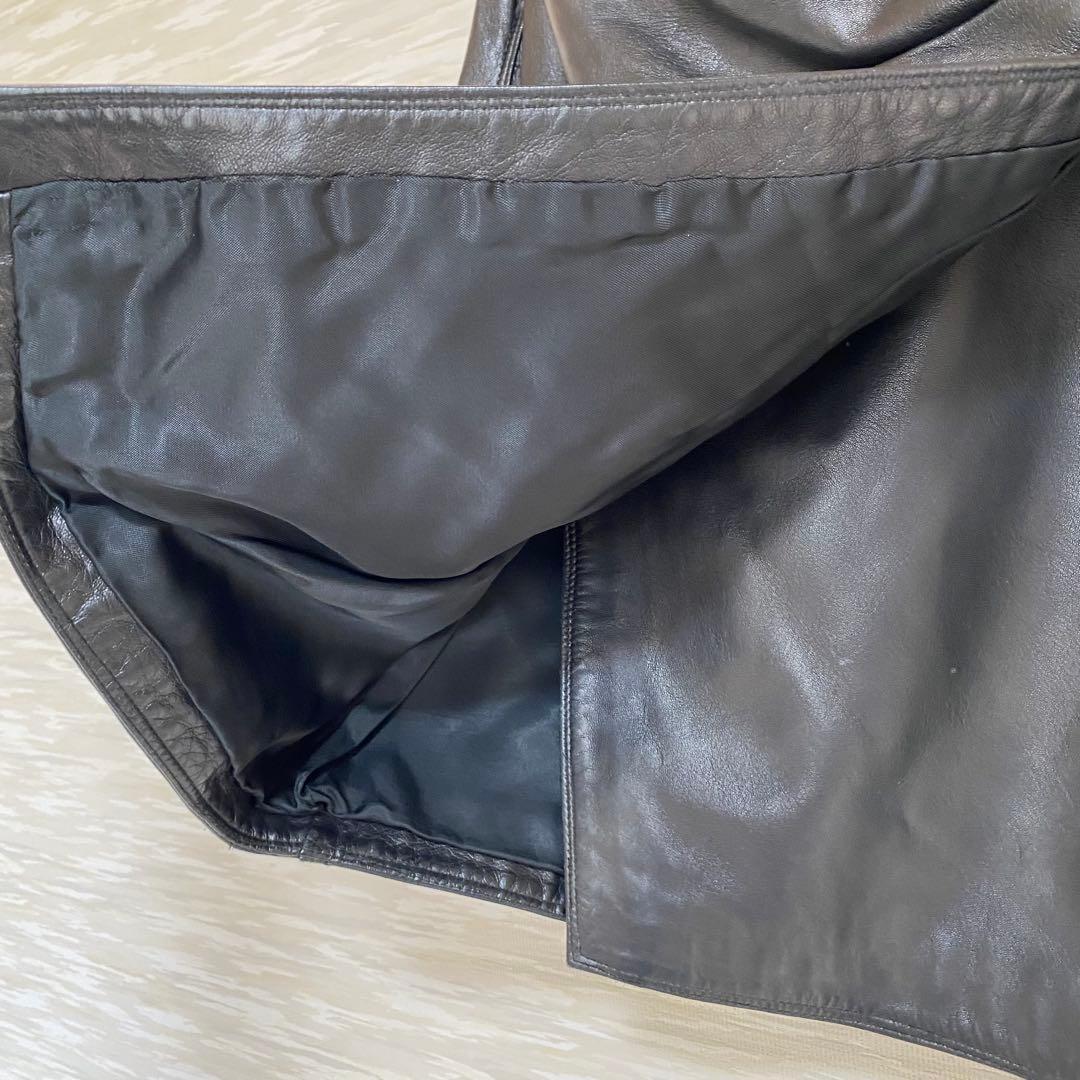 高級◆Gianni Versace レザースカート 巻きスカート風イタリヤ製 黒