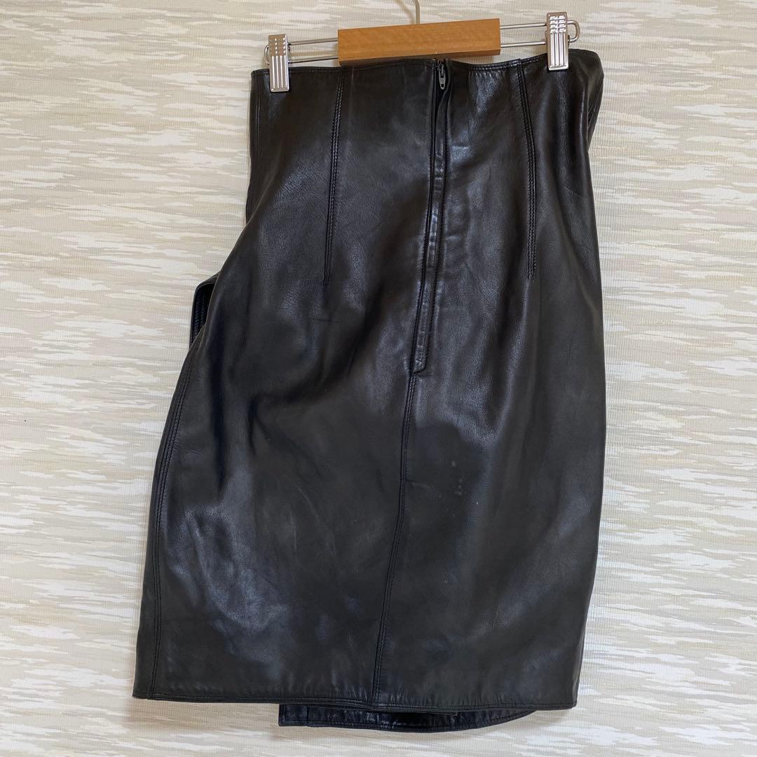 高級◆Gianni Versace レザースカート 巻きスカート風イタリヤ製 黒