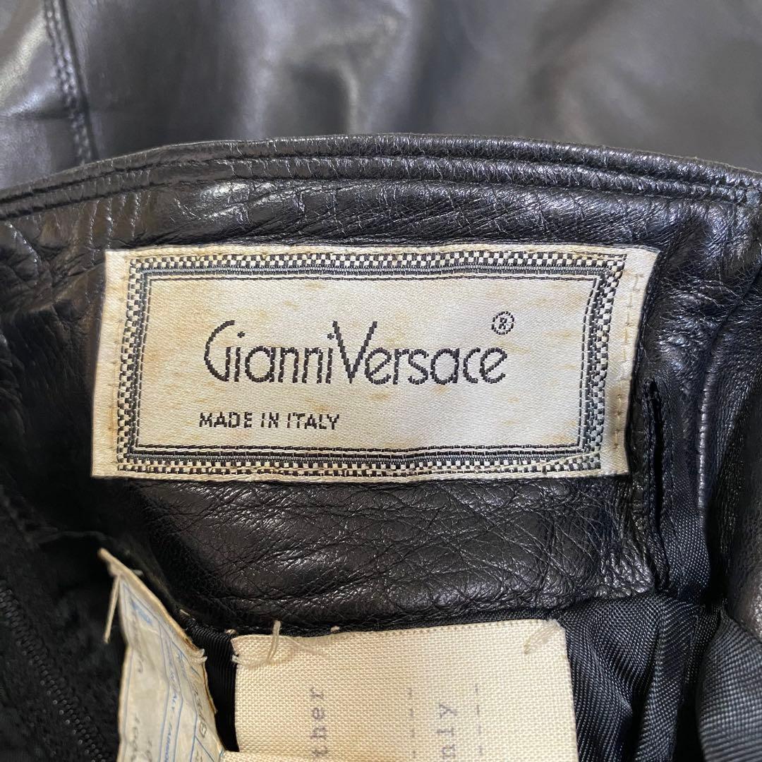 高級◆Gianni Versace レザースカート 巻きスカート風イタリヤ製 黒