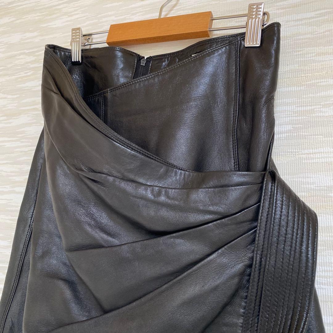 高級◆Gianni Versace レザースカート 巻きスカート風イタリヤ製 黒