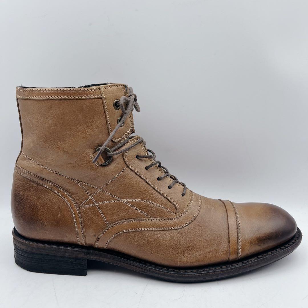 フープディドゥ ストレートチップ サイドジップ レースアップブーツ 茶 40