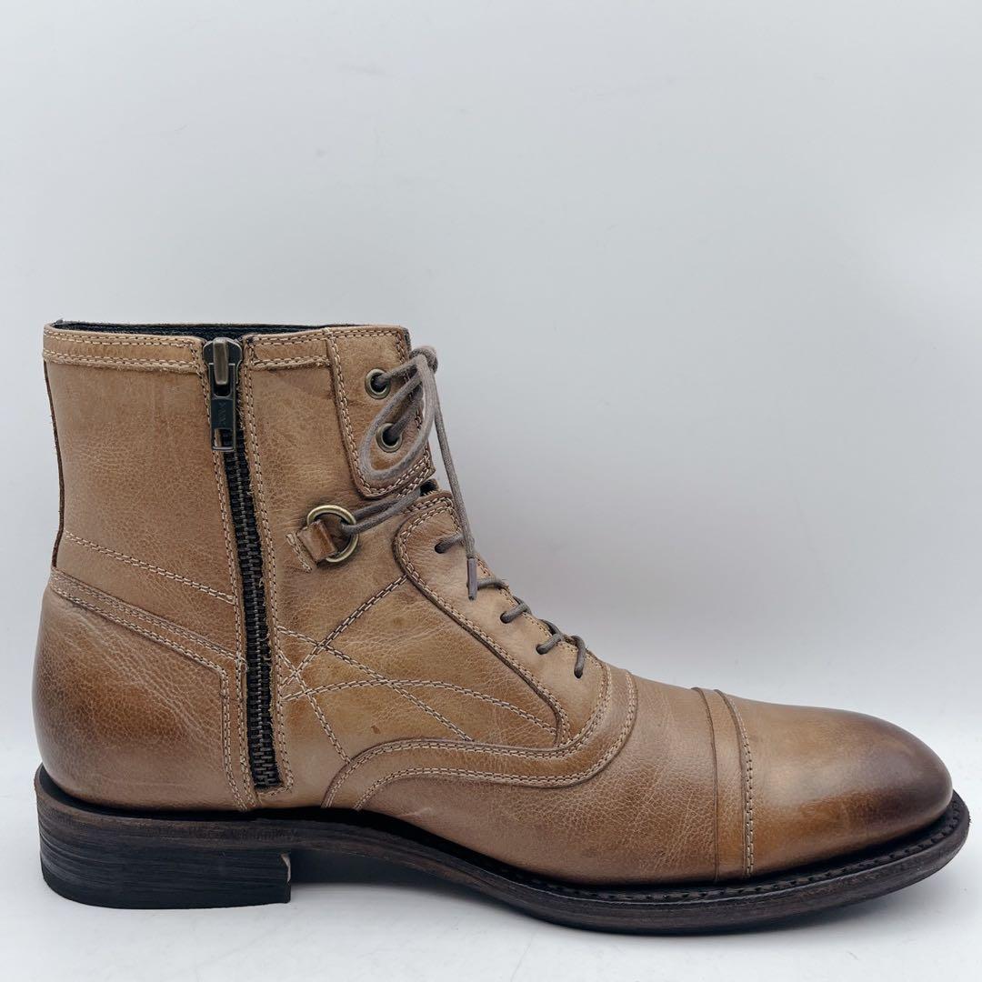 フープディドゥ ストレートチップ サイドジップ レースアップブーツ 茶 40