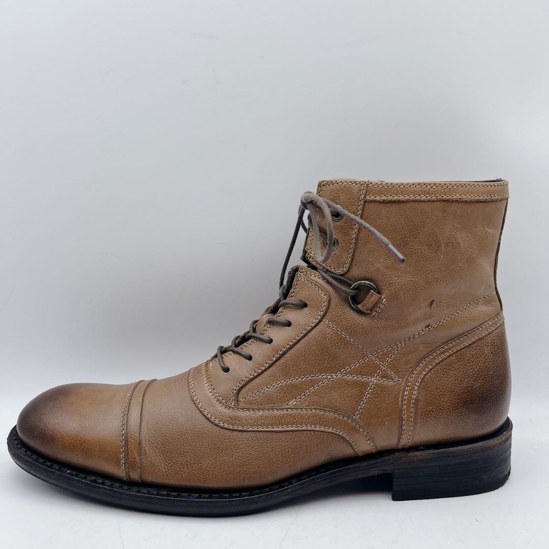 フープディドゥ ストレートチップ サイドジップ レースアップブーツ 茶 40