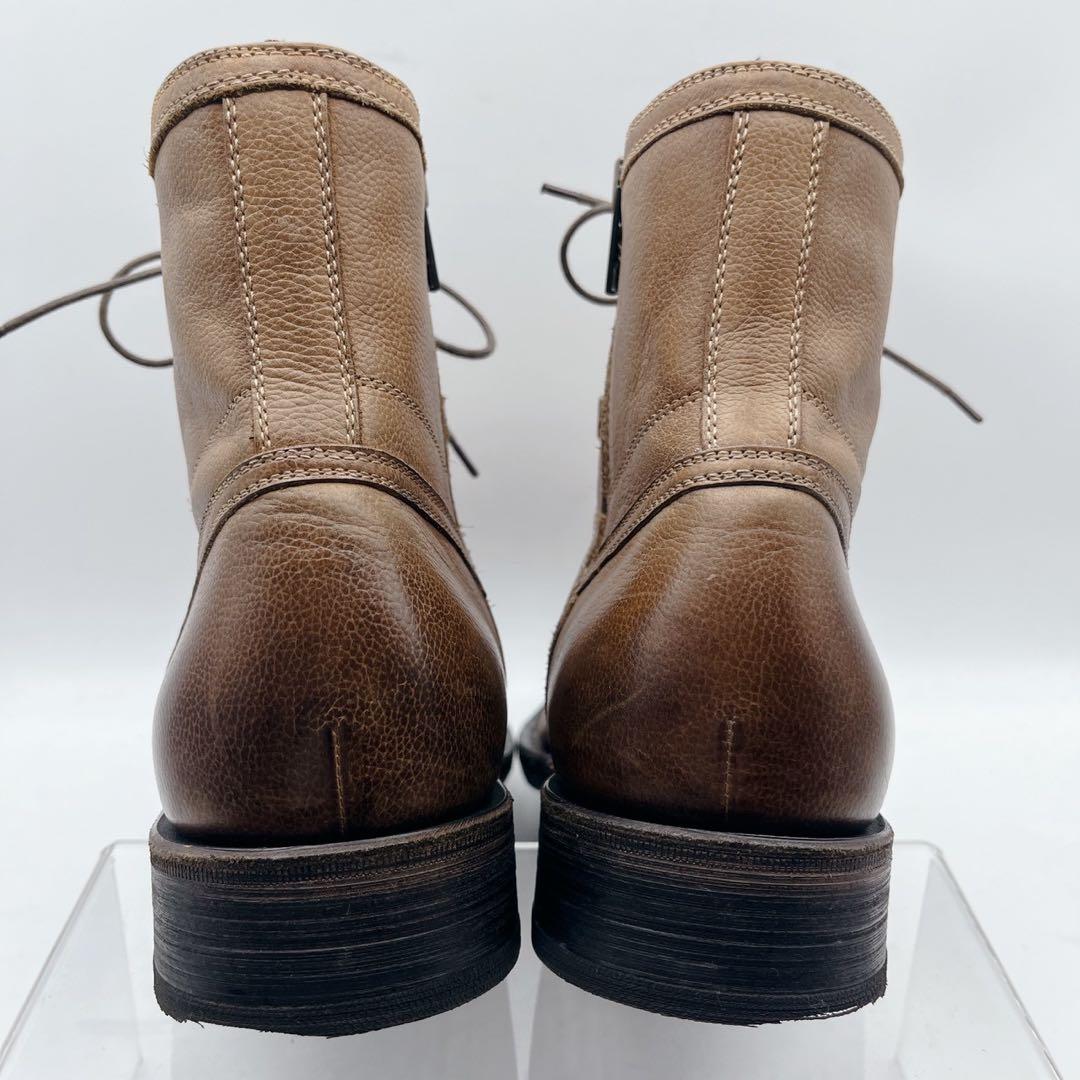 フープディドゥ ストレートチップ サイドジップ レースアップブーツ 茶 40