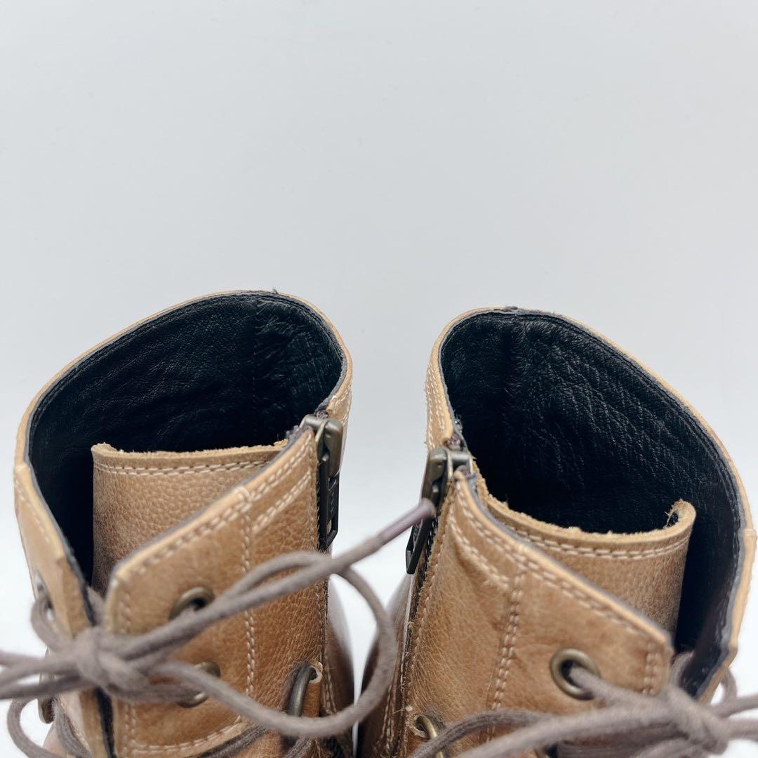 フープディドゥ ストレートチップ サイドジップ レースアップブーツ 茶 40