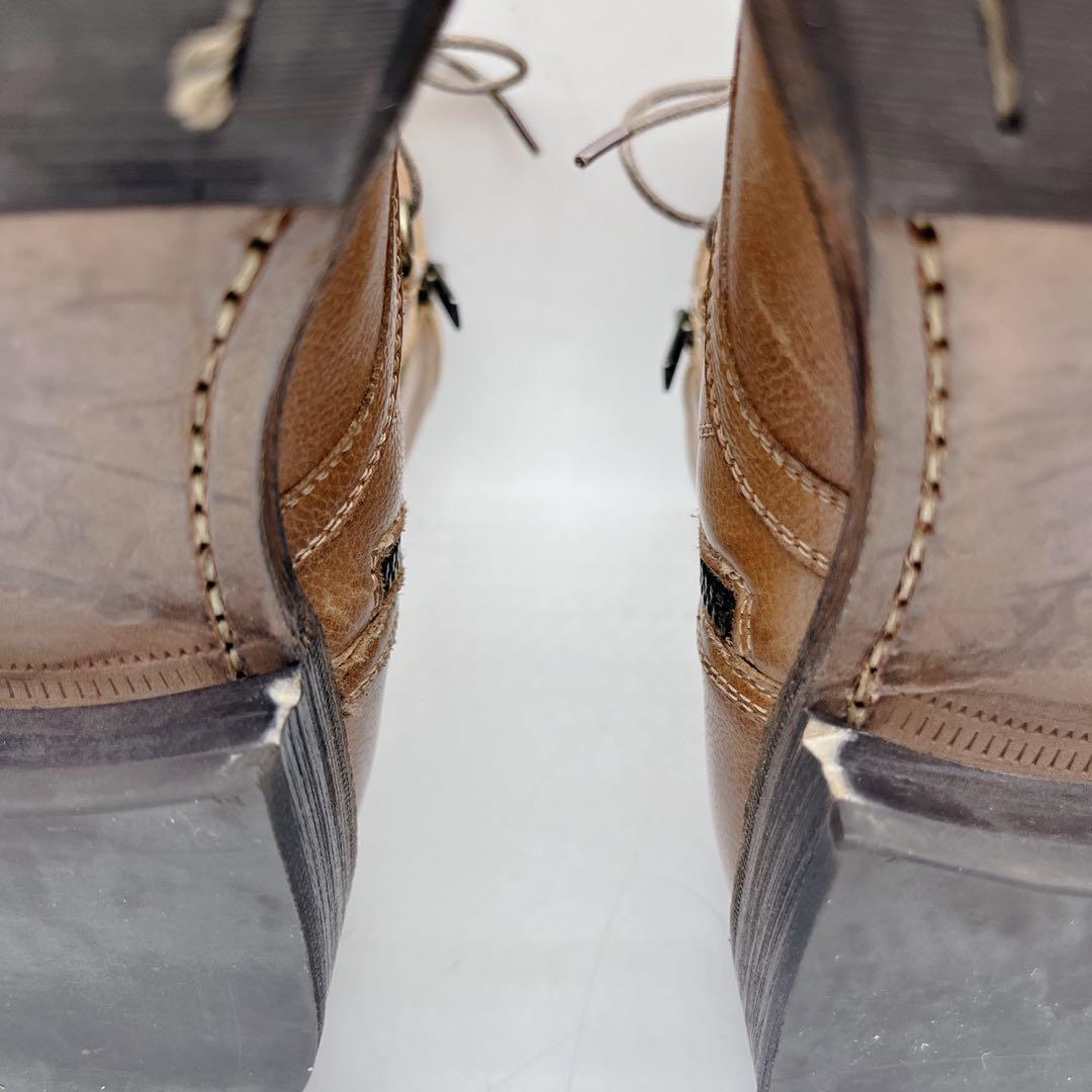 フープディドゥ ストレートチップ サイドジップ レースアップブーツ 茶 40