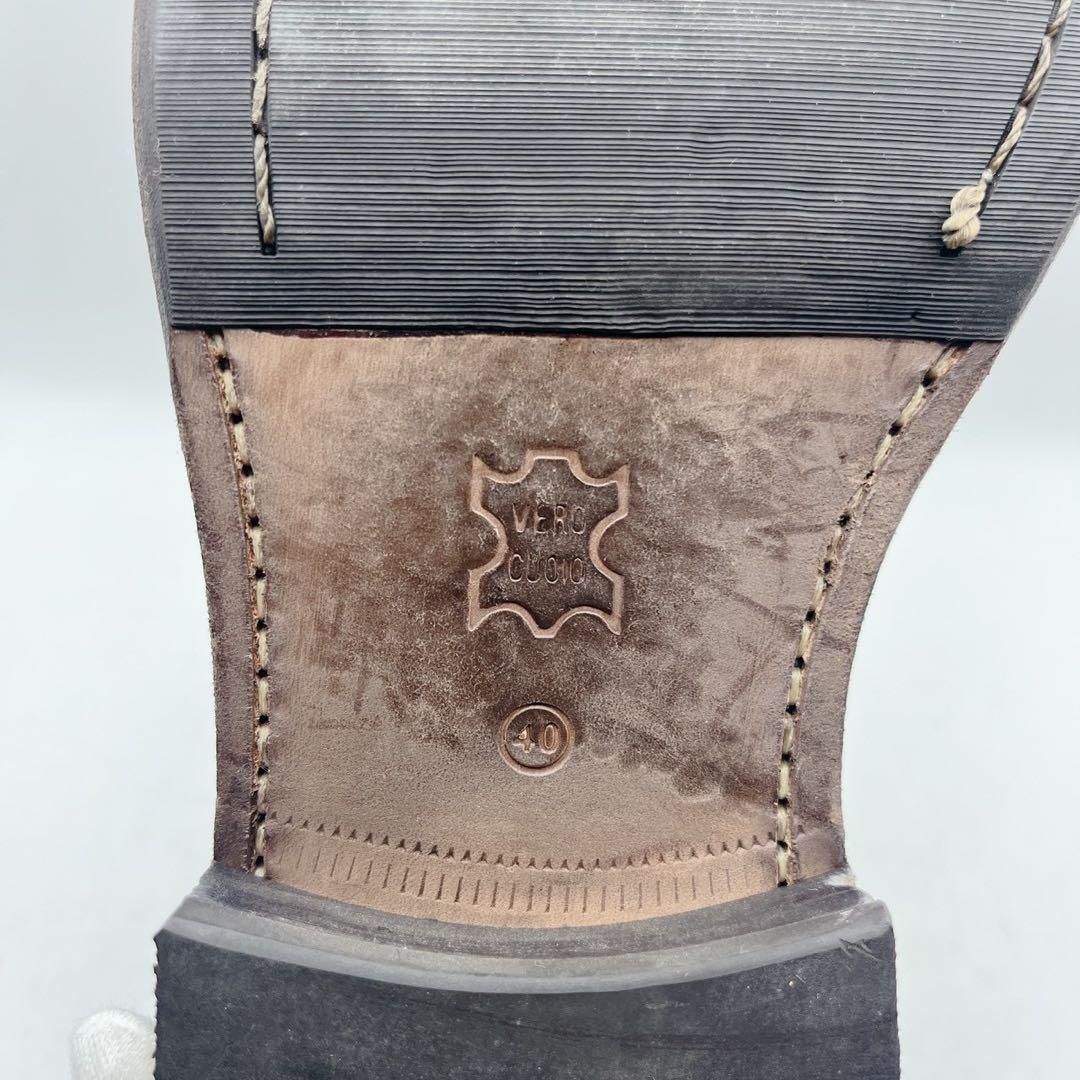 フープディドゥ ストレートチップ サイドジップ レースアップブーツ 茶 40