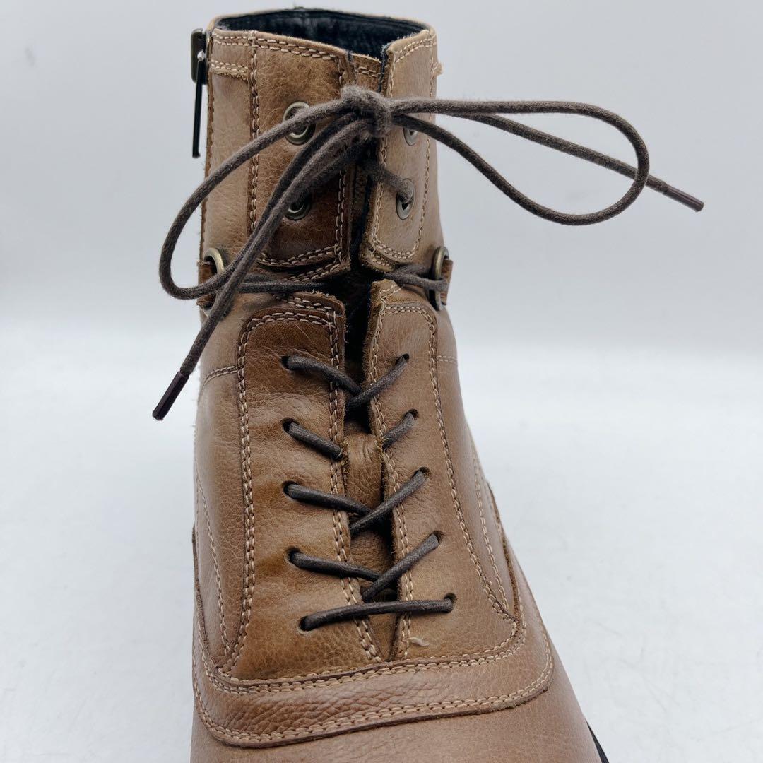 フープディドゥ ストレートチップ サイドジップ レースアップブーツ 茶 40