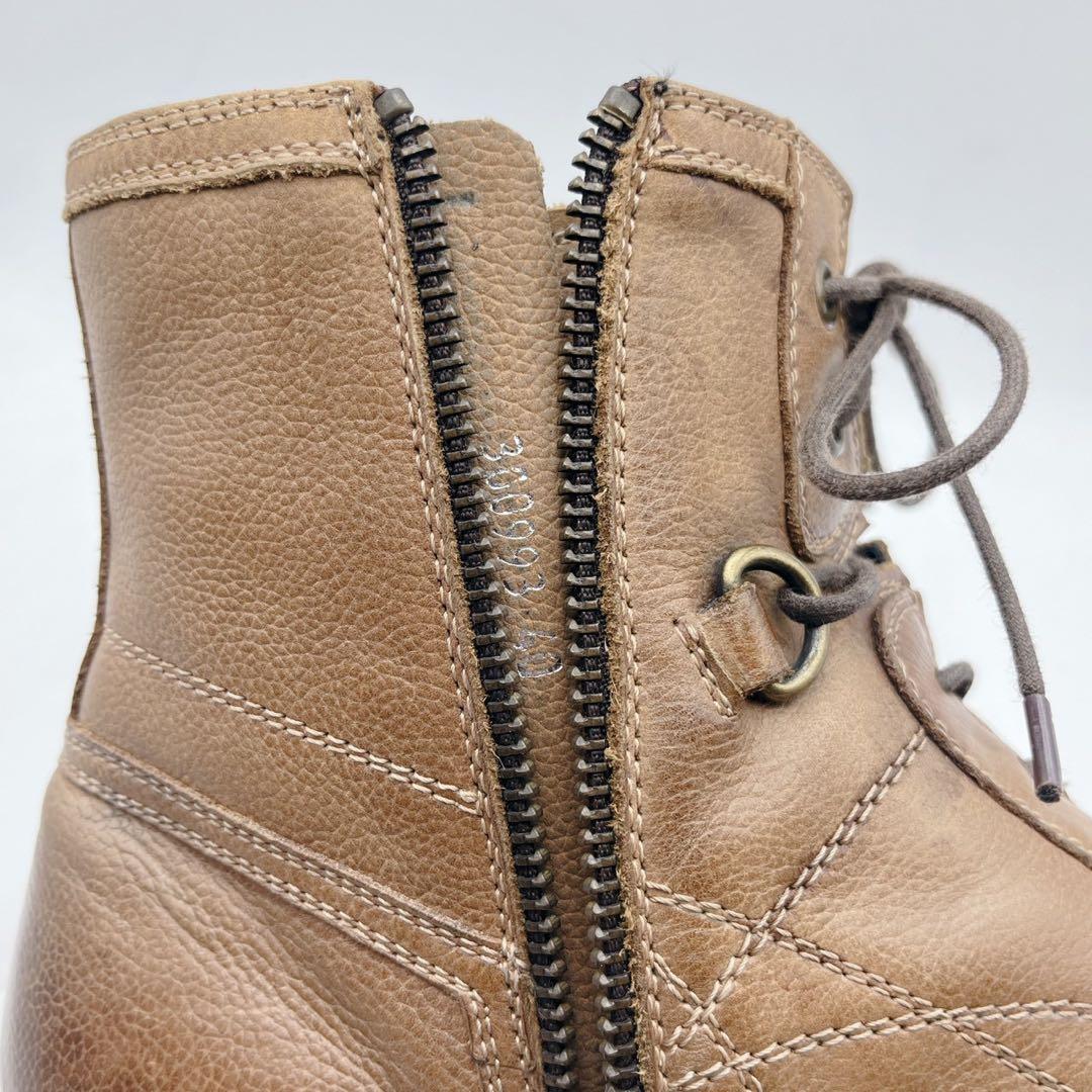フープディドゥ ストレートチップ サイドジップ レースアップブーツ 茶 40