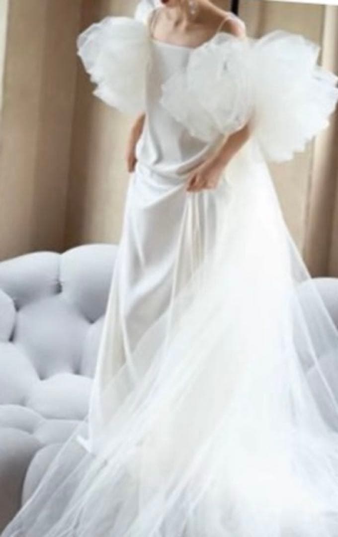 キャミソール サテン チュール 前撮り ウェディングドレス（WD242239）