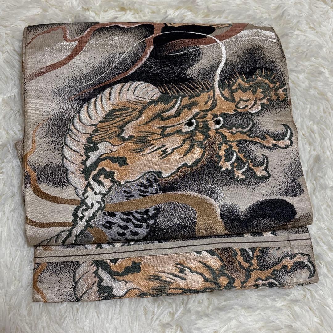 y*y様 名古屋帯？引き抜き結び用？アンティーク　レトロ　迫力ある龍柄　竜柄いか
