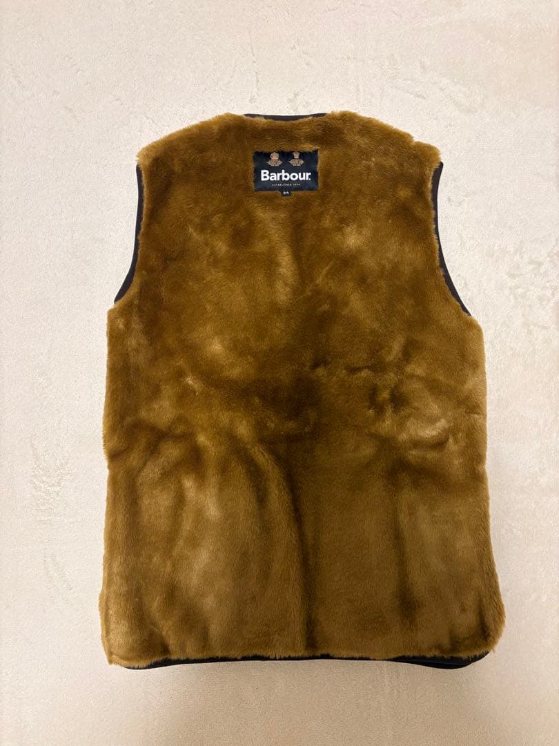 【1/10まで】Barbour ファー ベスト 34サイズ（ブラウン）