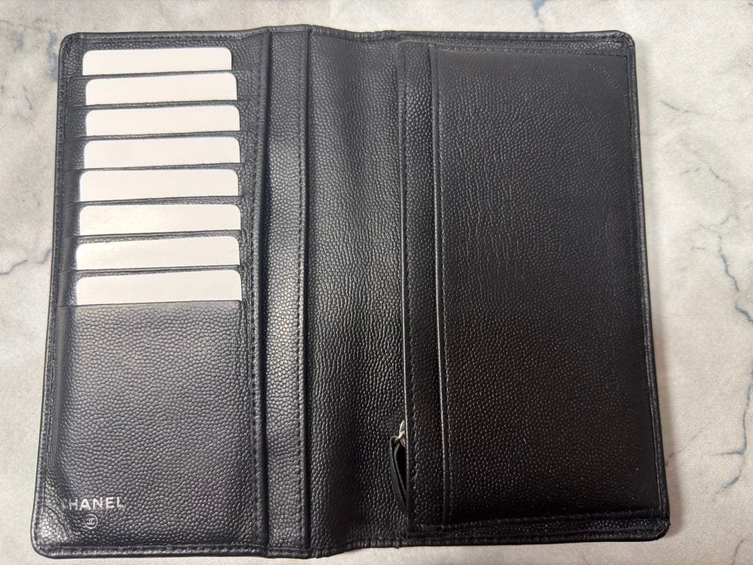 CHANEL ブラック キャビアスキン 長財布 シリアル18番台 一致 Gカード